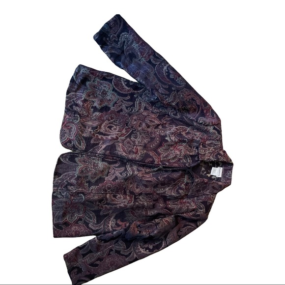 BonWorth Paisley Zip Jacket Women’s L Purple Burgundy Metallic Textured Blazer - Picture 6 of 15
